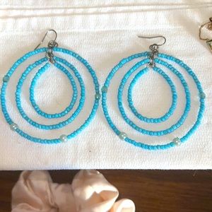 70’s style turquoise triple hooped earrings